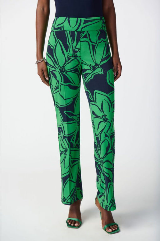 Joseph Ribkoff Style 241254 Midnight Blue/Green Floral Print Pull On Relaxed Straight Pants