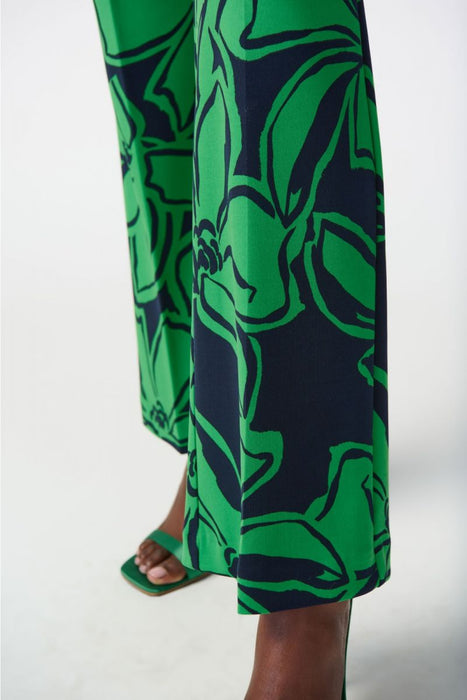 Joseph Ribkoff Midnight Blue/Green Floral Print Pull On Relaxed Straight Pants 241254