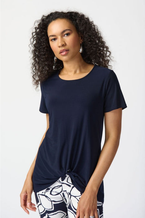 Joseph Ribkoff Style 241290 Midnight Blue Knot Front Short Sleeve T-Shirt Top