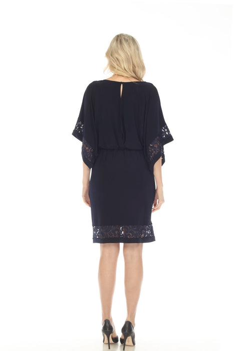 Joseph Ribkoff Midnight Blue Lace Trim Kimono Sleeve Blouson Dress 241083