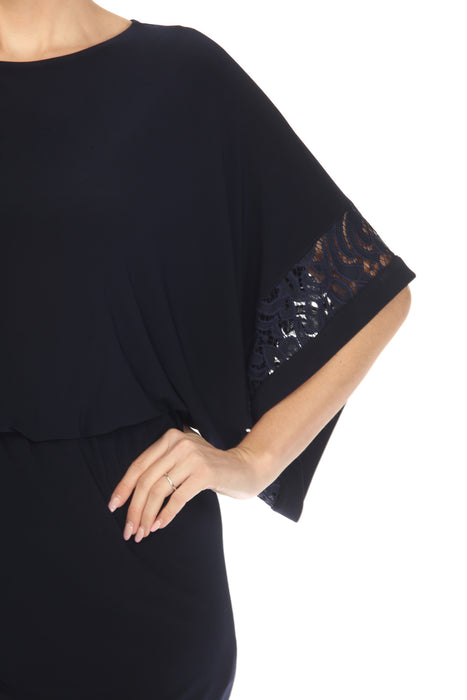 Joseph Ribkoff Midnight Blue Lace Trim Kimono Sleeve Blouson Dress 241083