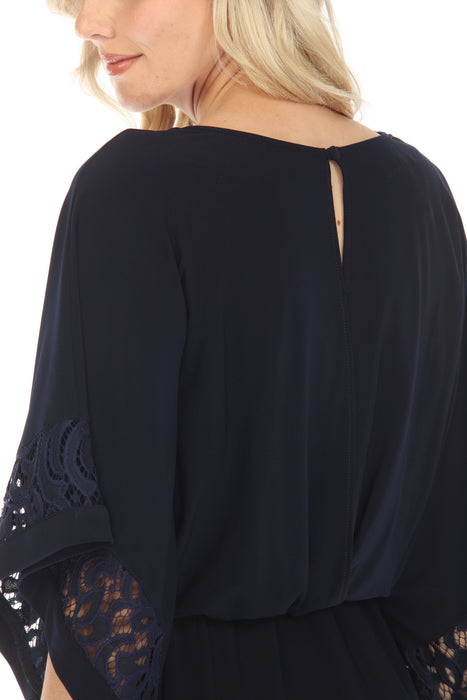 Joseph Ribkoff Midnight Blue Lace Trim Kimono Sleeve Blouson Dress 241083