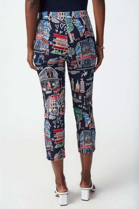 Joseph Ribkoff Midnight Blue/Multi Paris Print Pull On Capri Pants 241268