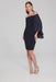 Joseph Ribkoff Style 241781 Midnight Blue Off-Shoulder Pleated Cape Sleeve Sheath Dress