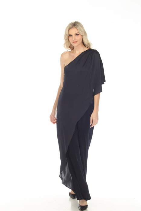 Joseph Ribkoff Midnight Blue One-Shoulder Chiffon Overlay Jumpsuit 241769