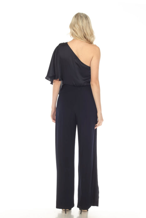 Joseph Ribkoff Midnight Blue One-Shoulder Chiffon Overlay Jumpsuit 241769