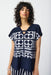 Joseph Ribkoff Style 241117 Midnight Blue/Vanilla Geometric Print Cutout V-Neck Top