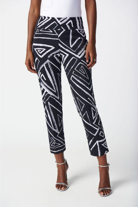 Joseph Ribkoff Style 241271 Midnight Blue/Vanilla Geometric Print Pull On Cropped Pants