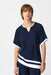 Joseph Ribkoff Style 241279 Midnight Blue/Vanilla Striped Short Sleeve Relaxed Asymmetric Top