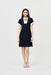 Joseph Ribkoff Style 241030 Midnight Blue/Vanilla Two-Tone Eyelet Neckline A-Line Dress