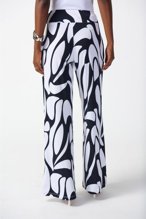 Joseph Ribkoff Midnight Blue/Vanilla Two-Tone Geometric Print Pull On Wide Leg Pants 242103