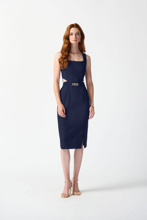 Joseph Ribkoff Style 242101 Midnight Blue Waist Cutout Square Neck Sleeveless Sheath Dress