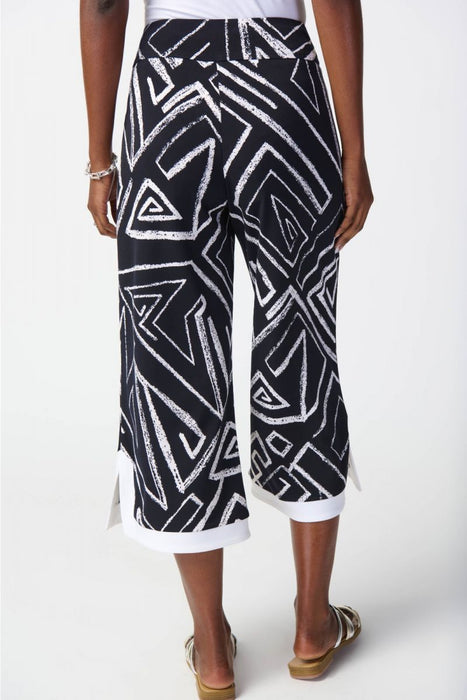 Joseph Ribkoff Midnight/Vanilla Abstract Print Pull On Culotte Pants 241280