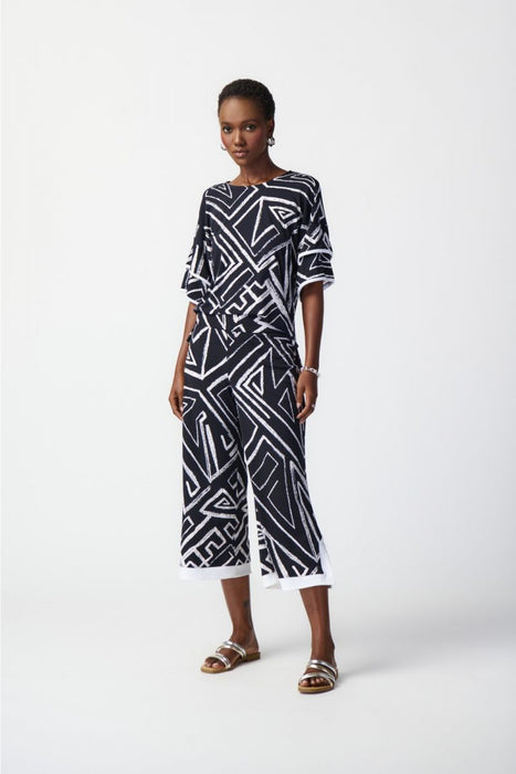 Joseph Ribkoff Midnight/Vanilla Abstract Print Pull On Culotte Pants 241280