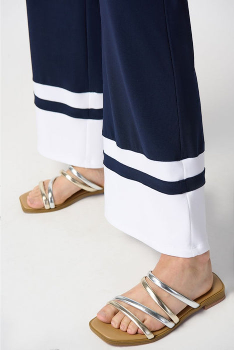 Joseph Ribkoff Midnight/Vanilla Color-Block Pull On Wide Leg Pants 241292