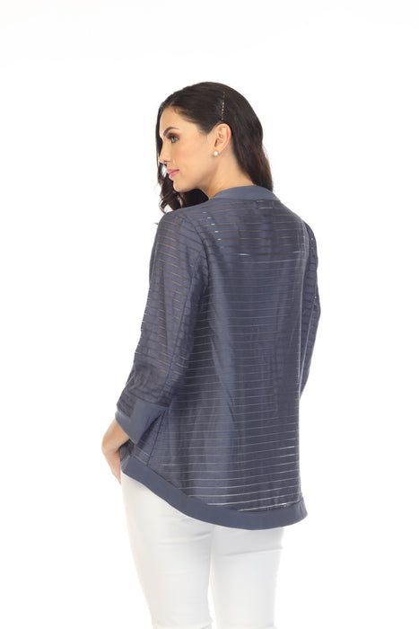 Joseph Ribkoff Mineral Blue Sheer Stripes 3/4 Sleeves Asymmetric