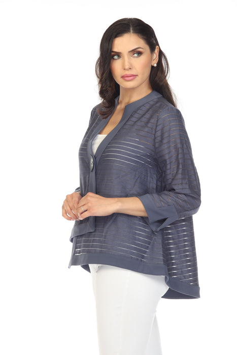 Joseph Ribkoff Mineral Blue Sheer Stripes 3/4 Sleeves Asymmetric Jacket  231769 NEW