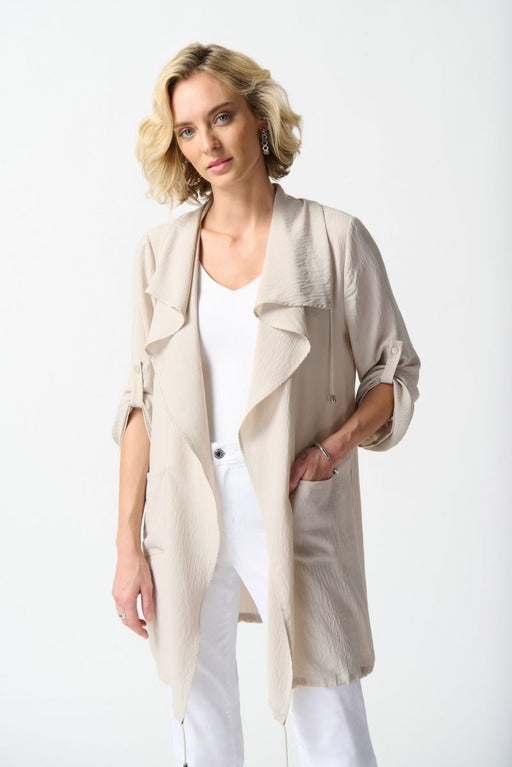 Joseph Ribkoff Style 242058 Moonstone Open Front Roll-Tab Sleeve Gauze Cover-Up Jacket