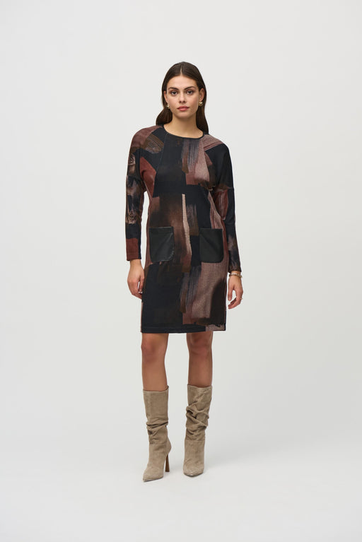 Joseph Ribkoff Style 244123 Multi Abstract Print Dolman Sleeve Shift Dress