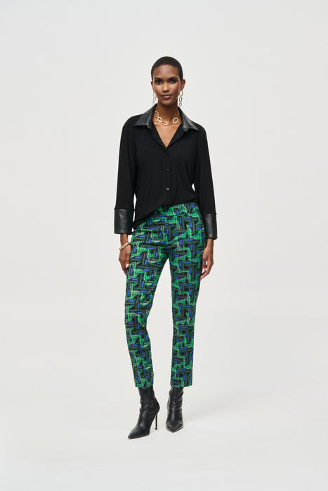 Joseph Ribkoff Multi Abstract Print Slim Cropped Pants 243140