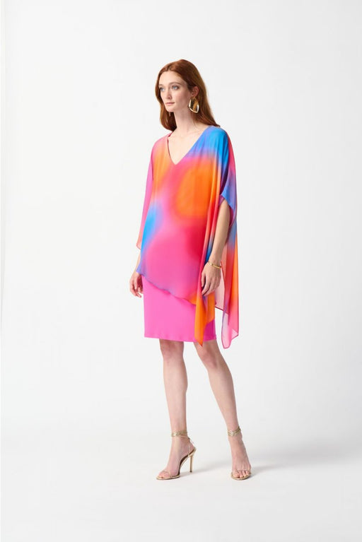 Joseph Ribkoff Style 242207 Multi Colorful Ombré Chiffon Overlay Sheath Dress