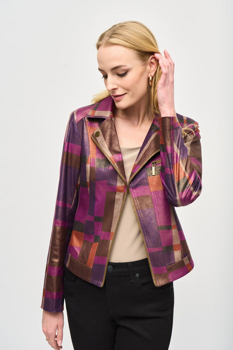 Joseph Ribkoff Style 243921 Multi Geometric Foiled Faux Suede Jacket