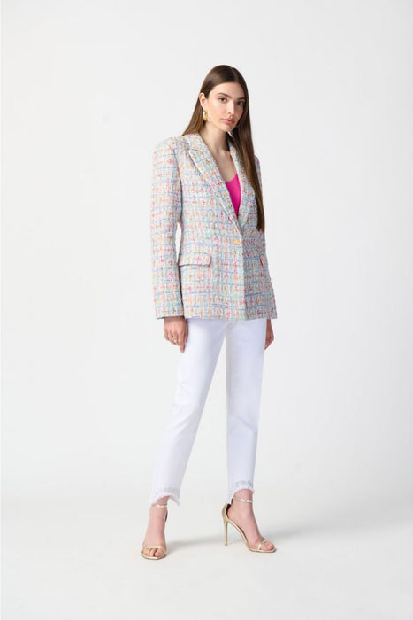 Joseph Ribkoff Multi Plaid Bouclé One-Button Blazer Jacket 241927