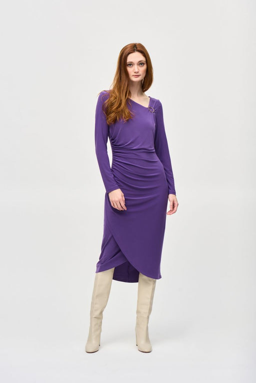 Joseph Ribkoff Style 243169 Mystic Ruched Long Sleeve Wrap Midi Sheath Dress