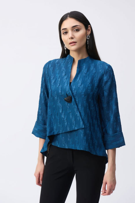 Joseph Ribkoff Style 243128 Nightfall Textured 3/4 Sleeve Asymmetric Swing Jacket