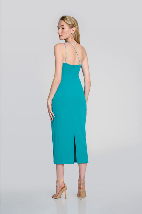 Joseph Ribkoff Keyhole Embellished One-Shoulder Midi Sheath Dress 242708