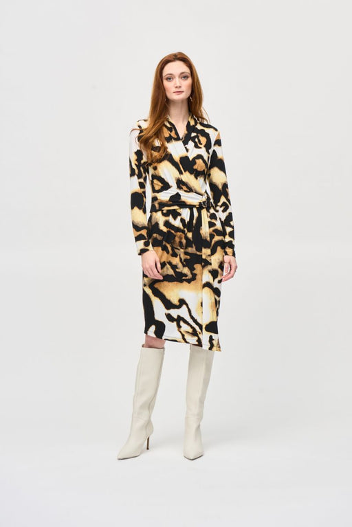 Joseph Ribkoff 243143 Off-White/Multi Animal Print Long Sleeve Wrap Dress