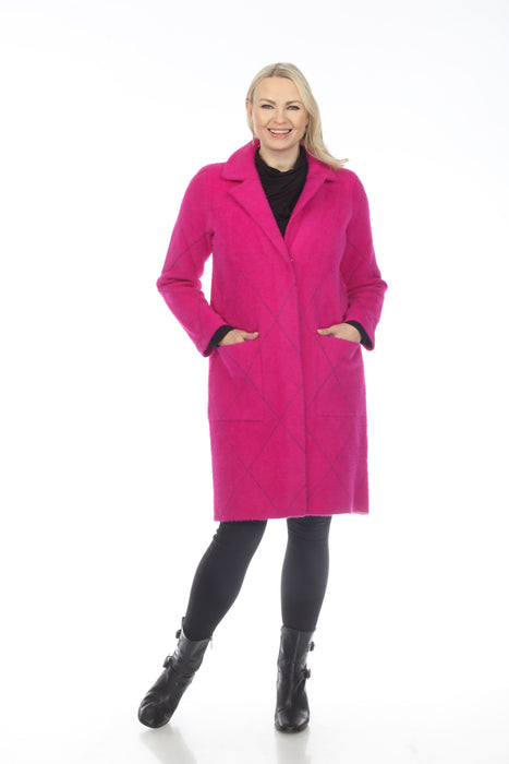 Joseph Ribkoff Quilted Fuzzy Knit Long Sleeve Coat 233951