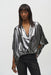 Joseph Ribkoff Style 244232 Pewter Metallic Foiled Hi-Low Chiffon Blouson Top