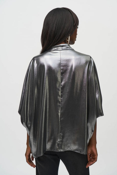 Joseph Ribkoff Pewter Metallic Foiled Chiffon Blouson Top 244232