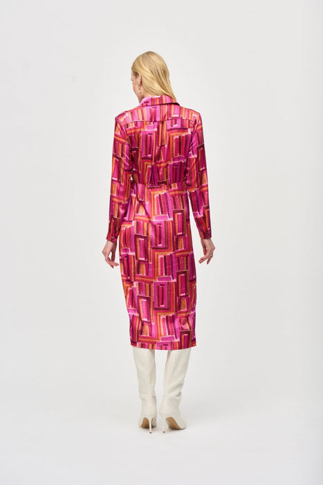 Joseph Ribkoff Pink/Multi Geometric Print Satin Midi Wrap Dress 243182