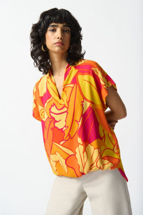 Joseph Ribkoff 242008 Pink/Multi Tropical Print Short Sleeve Boxy Top