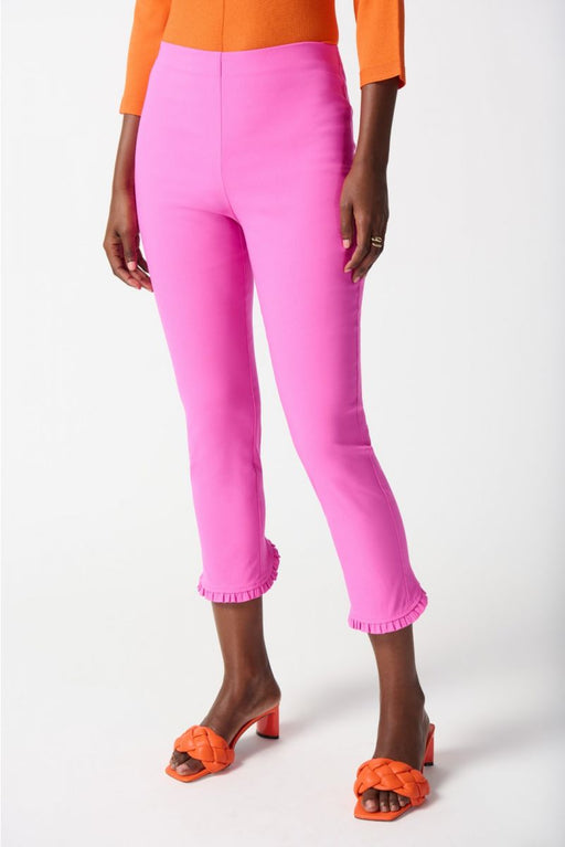 Joseph Ribkoff Style 242145 Pink Ruffled Bias Cut Hem Pull On Cropped Pants