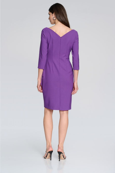 Joseph Ribkoff Pleated Embellished Faux Wrap Sheath Dress 241705