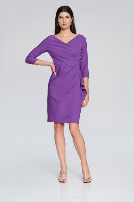 Joseph Ribkoff Style 241705 Majesty Pleated Embellished Faux Wrap Sheath Dress