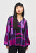 Joseph Ribkoff Style 243058 Purple/Black Plaid Puff Sleeve Satin Top