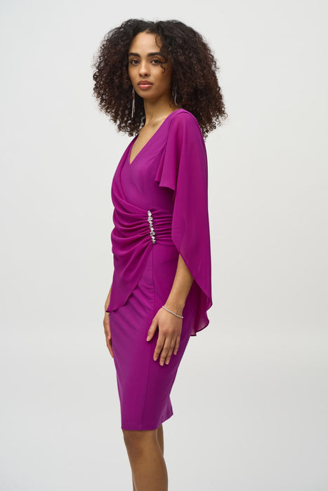 Joseph Ribkoff V-Neck Draped Chiffon Sheath Dress 244017