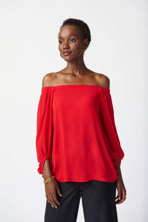 Joseph Ribkoff Style 241304 Radiant Red Off-Shoulder Puff Sleeve Top