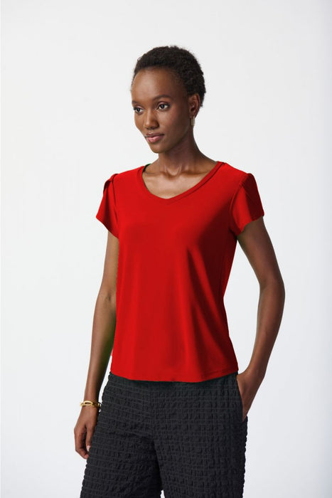 Joseph Ribkoff Style 241179 Radiant Red Short Tulip Sleeve V-Neck T-Shirt Top