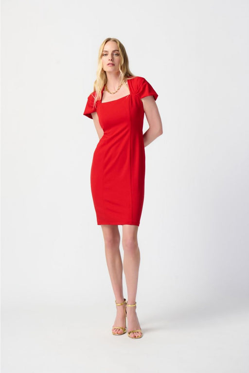 Joseph Ribkoff Style 241048 Radiant Red Square Neck Side Zip Fitted Sheath Dress