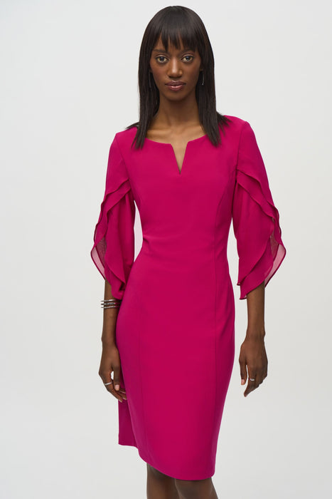 Joseph Ribkoff Rich Berry Ruffled Chiffon Sleeves Sheath Dress 244014