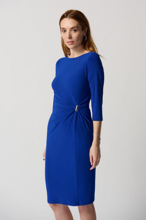 Joseph Ribkoff Royal Sapphire Ruched Boat Neck 3/4 Sleeve Sheath Dress 234031