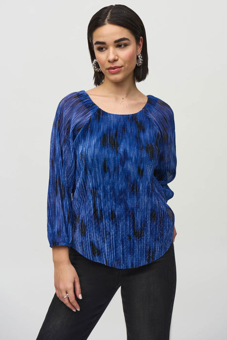 Joseph Ribkoff Style 244105 Royal Sapphire/Multi Pleated Metallic Top