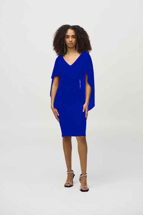 Joseph Ribkoff V-Neck Draped Chiffon Sheath Dress 244017