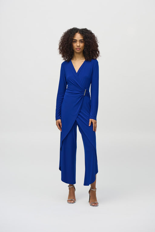 Joseph Ribkoff Style 244155 Royal Sapphire Wrap Front Cropped Jumpsuit