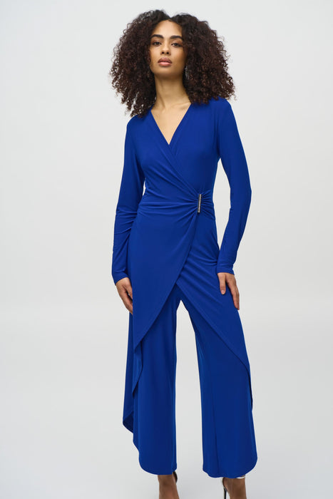 Joseph Ribkoff Royal Sapphire Wrap Front Cropped Jumpsuit 244155